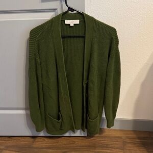 LOFT Olive Green Open-Front Knit Cardigan